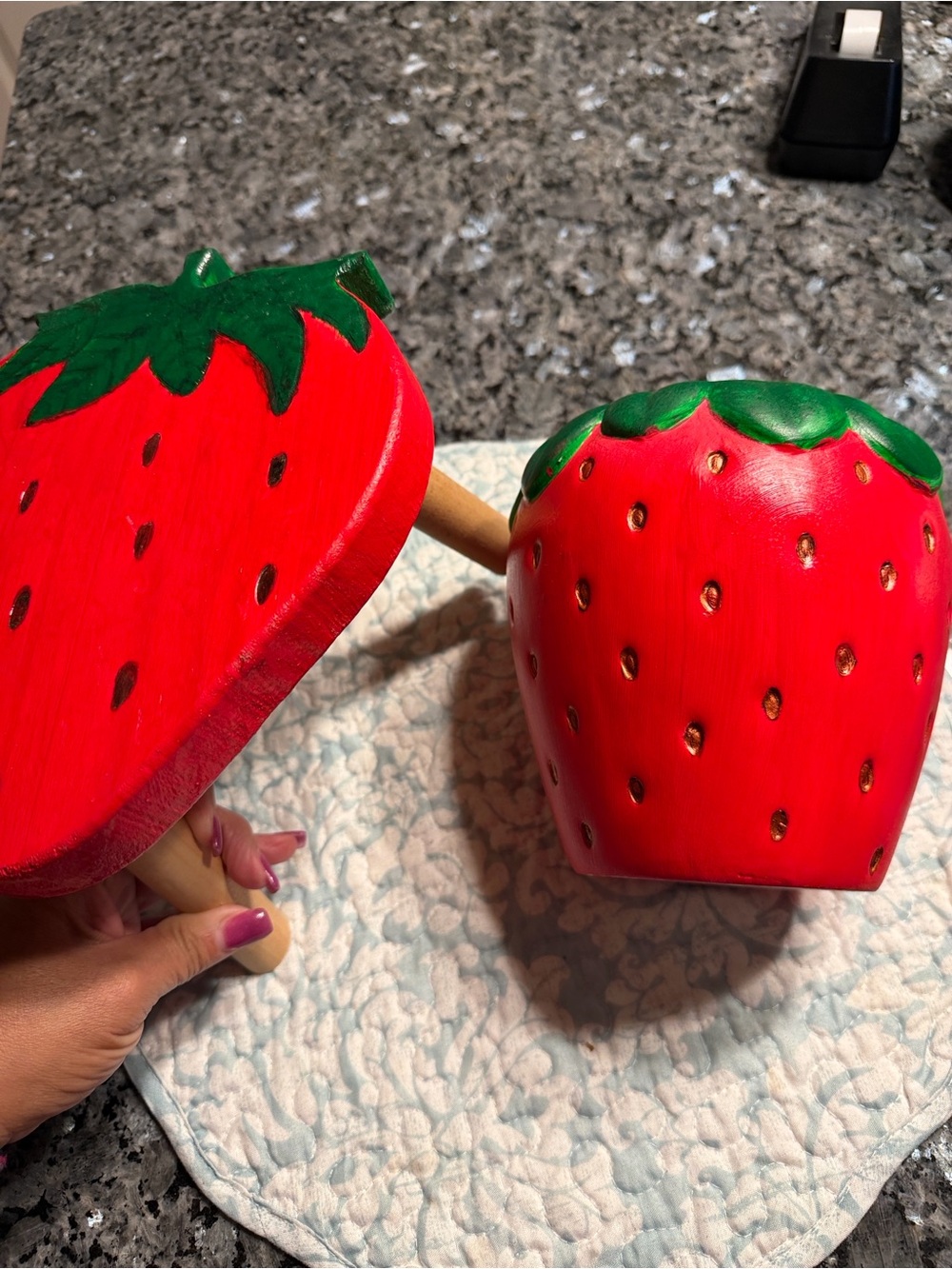 Strawberry Ceramic Planter and strawberry stool Set - Red & Green